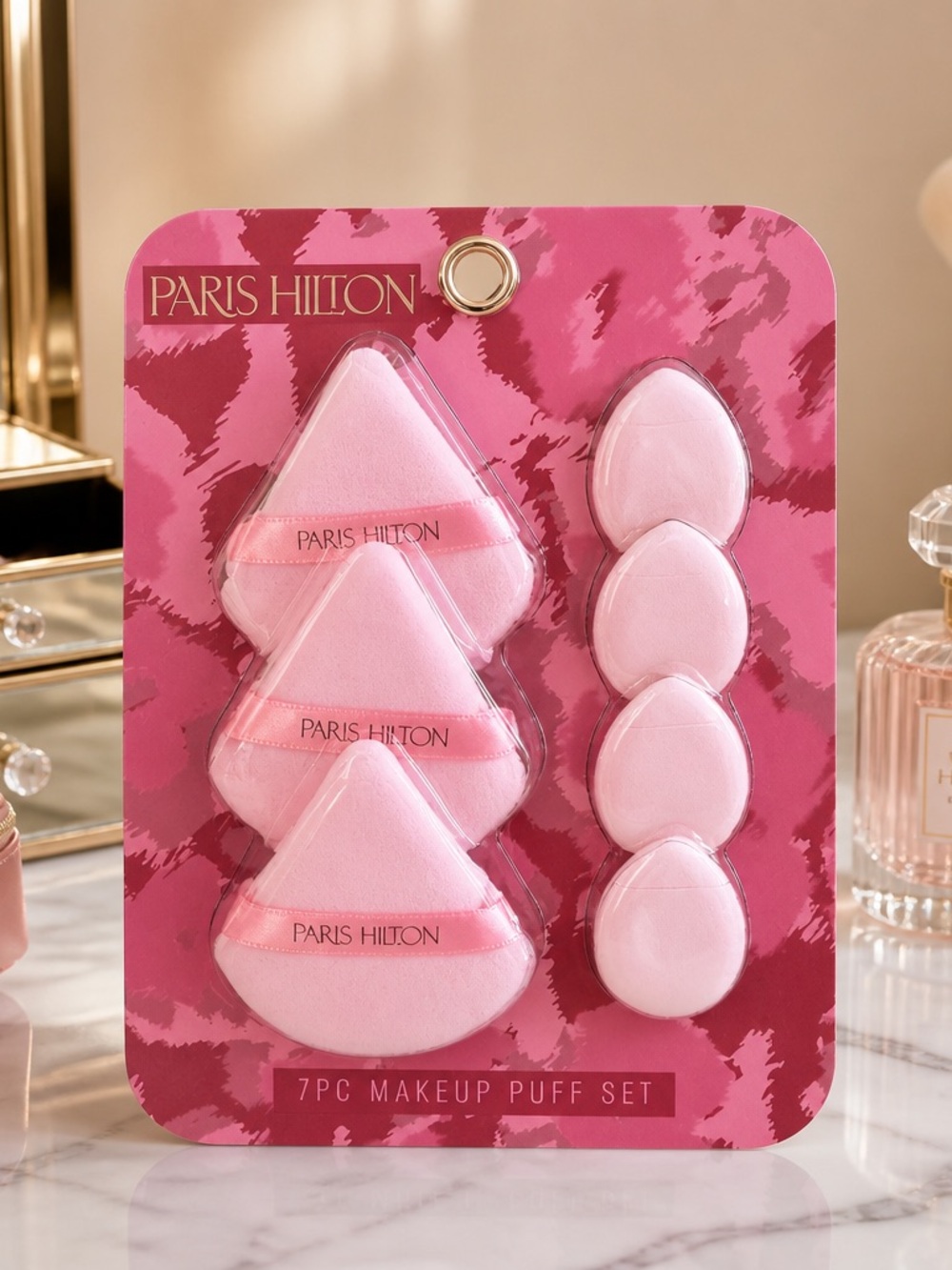 Paris Hilton Pink 7-Piece Makeup Puff & Teardrop Sponge Set